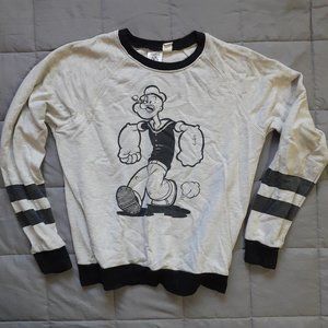 Popeye Distressed Sweater Long Sleeve Shirt Grey & Black Womens Small